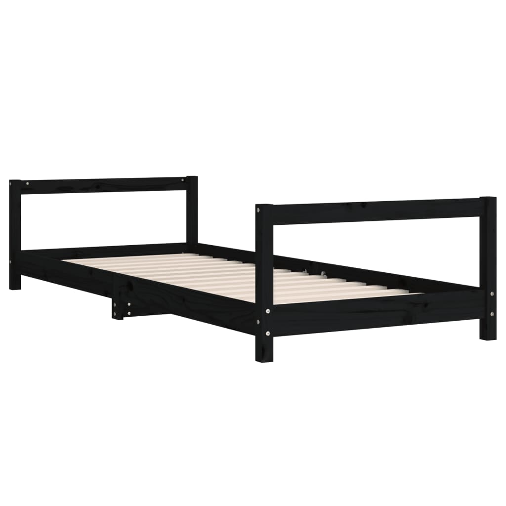 Children's bed black 80x200 cm solid pine wood