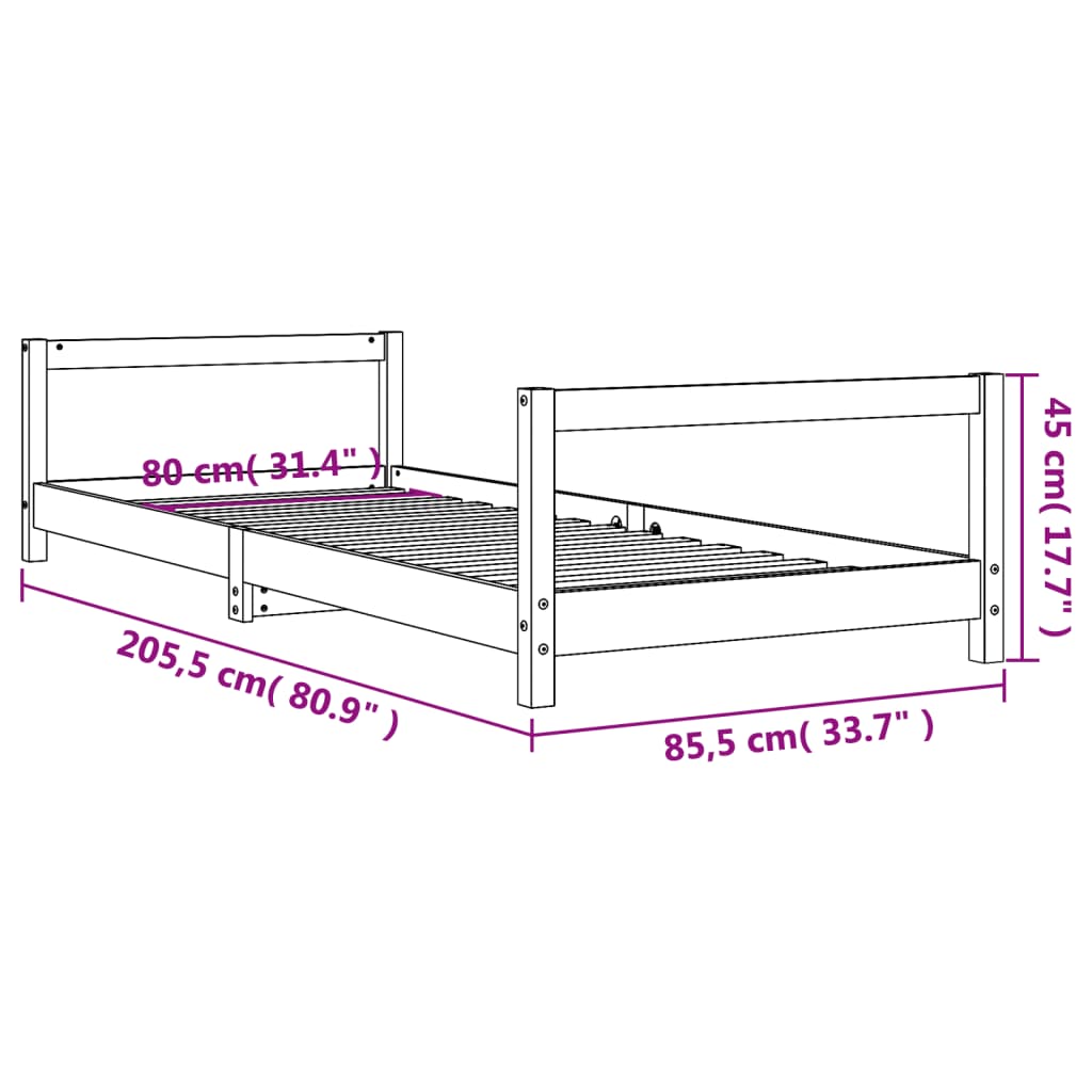 Children's bed black 80x200 cm solid pine wood