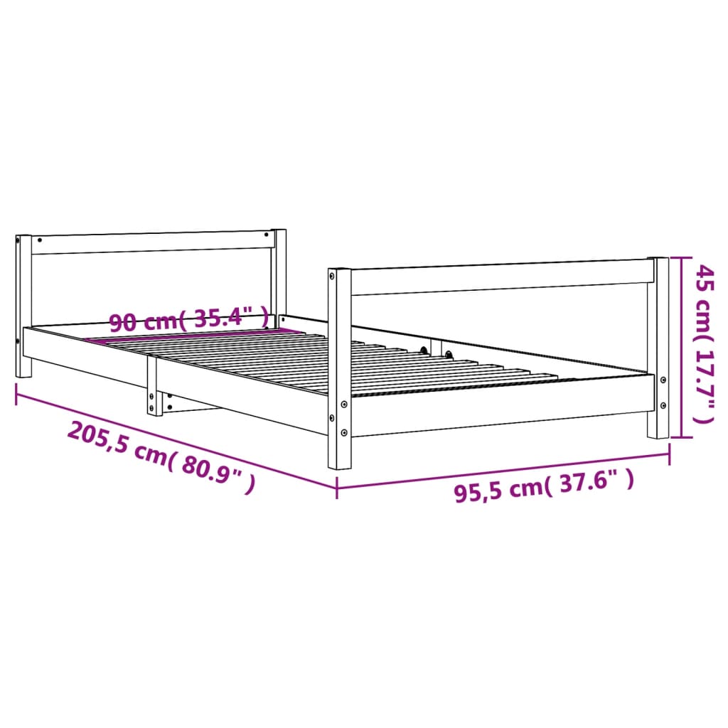 Children's bed 90x200 cm solid pine wood