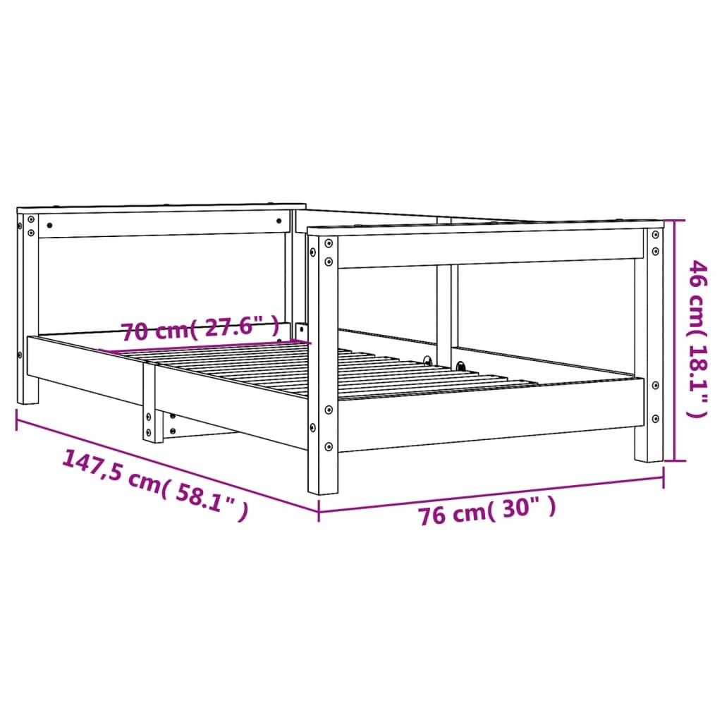 Children's bed white 70x140 cm solid pine wood