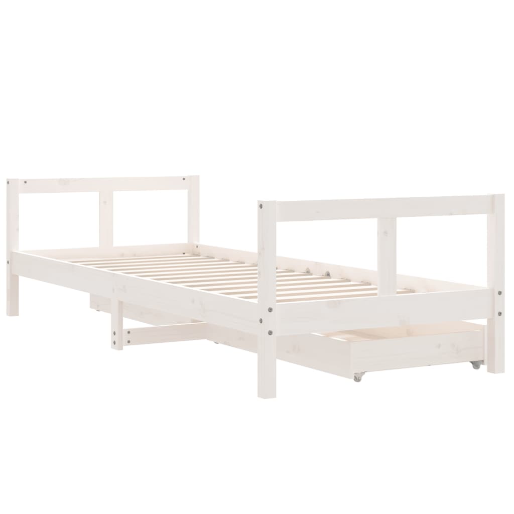 Children's bed with drawers white 80x200 cm solid pine wood