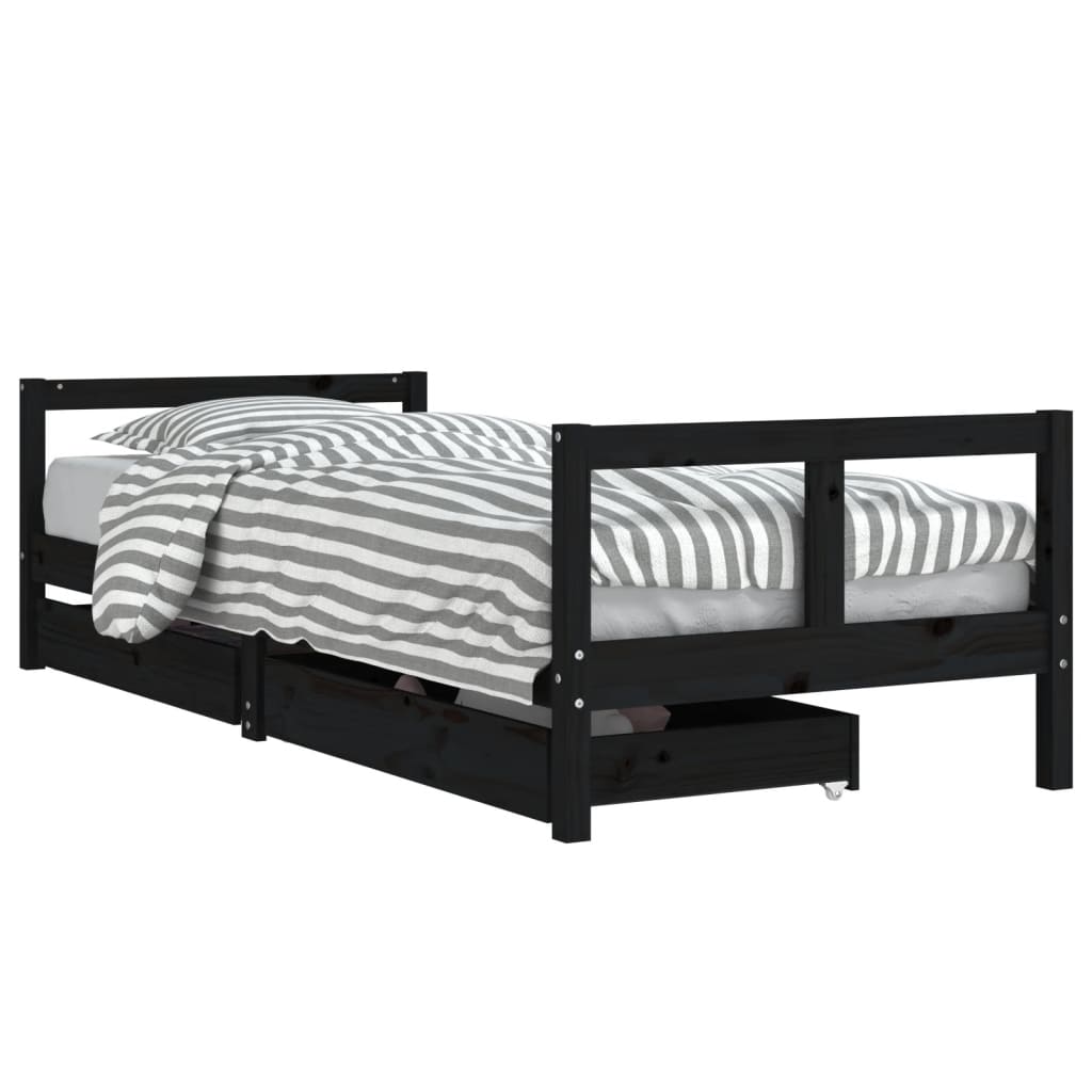 Children's bed with drawers black 80x200 cm solid pine wood