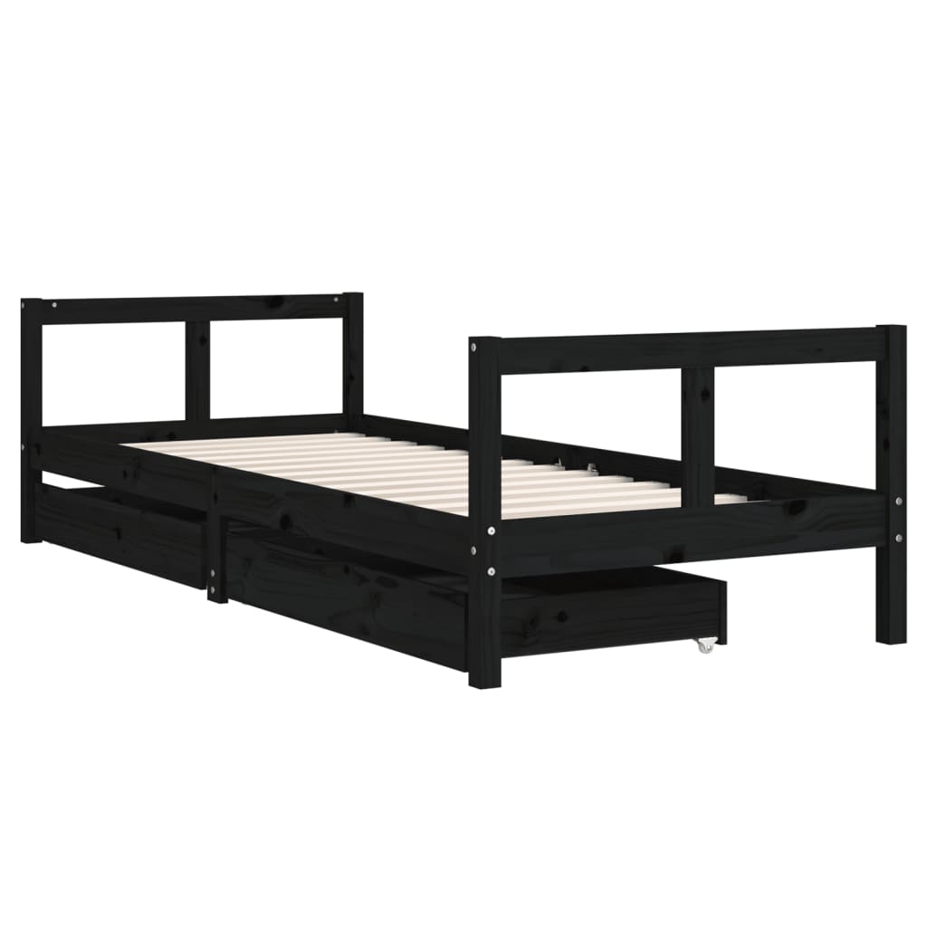 Children's bed with drawers black 80x200 cm solid pine wood