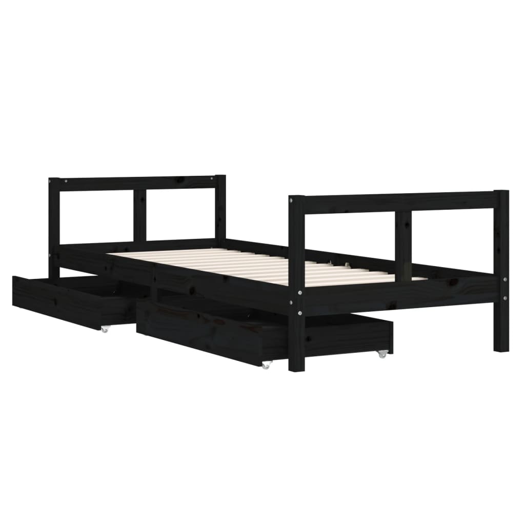 Children's bed with drawers black 80x200 cm solid pine wood