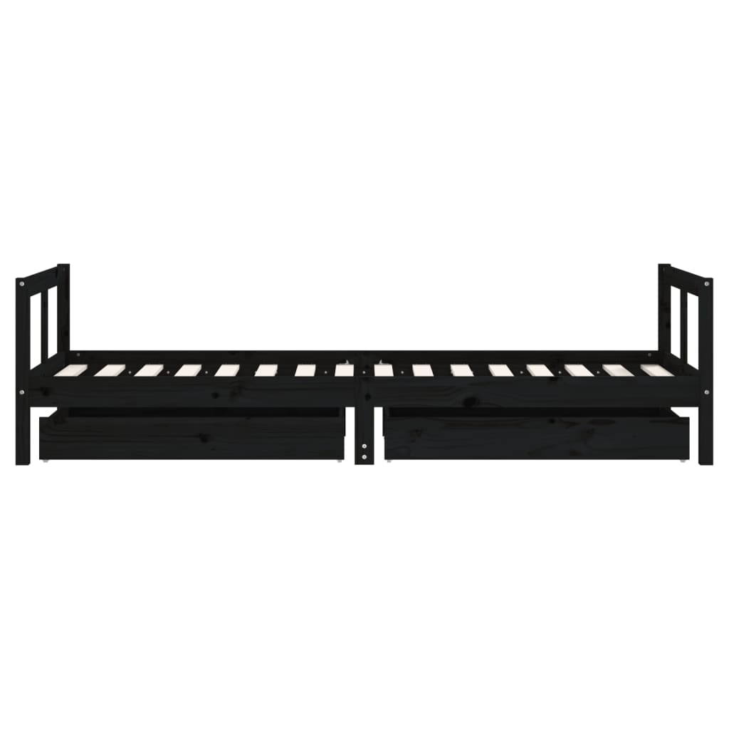 Children's bed with drawers black 80x200 cm solid pine wood