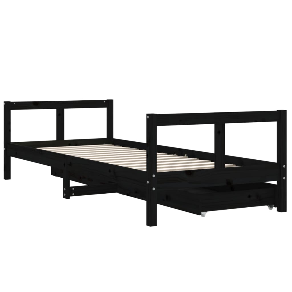 Children's bed with drawers black 80x200 cm solid pine wood