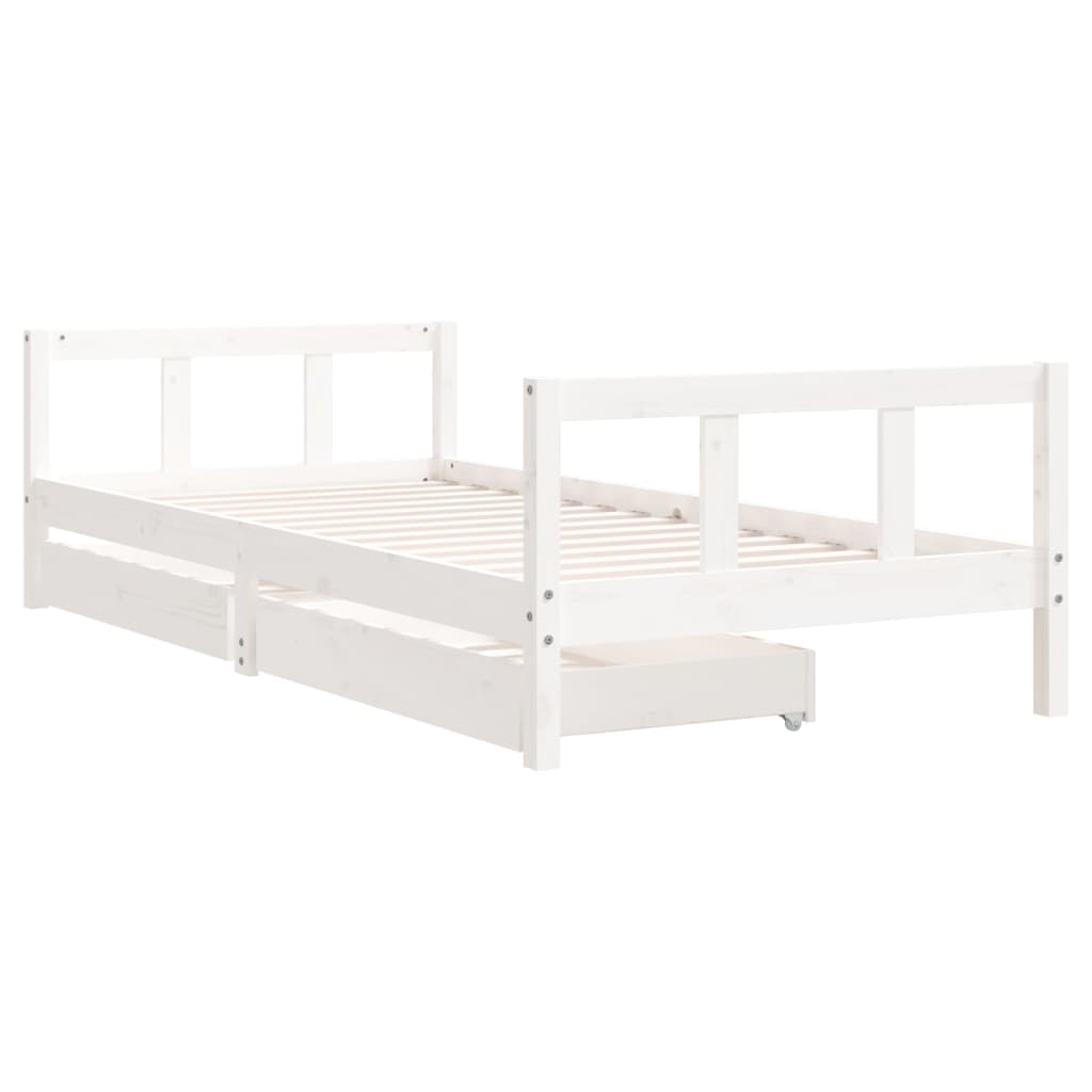 Children's bed with drawers white 90x200 cm solid pine wood