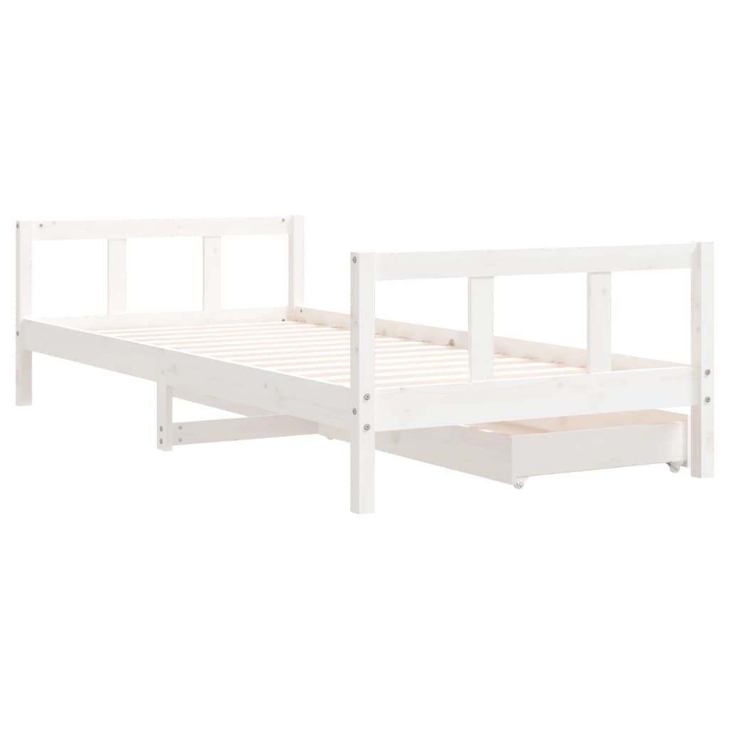 Children's bed with drawers white 90x200 cm solid pine wood