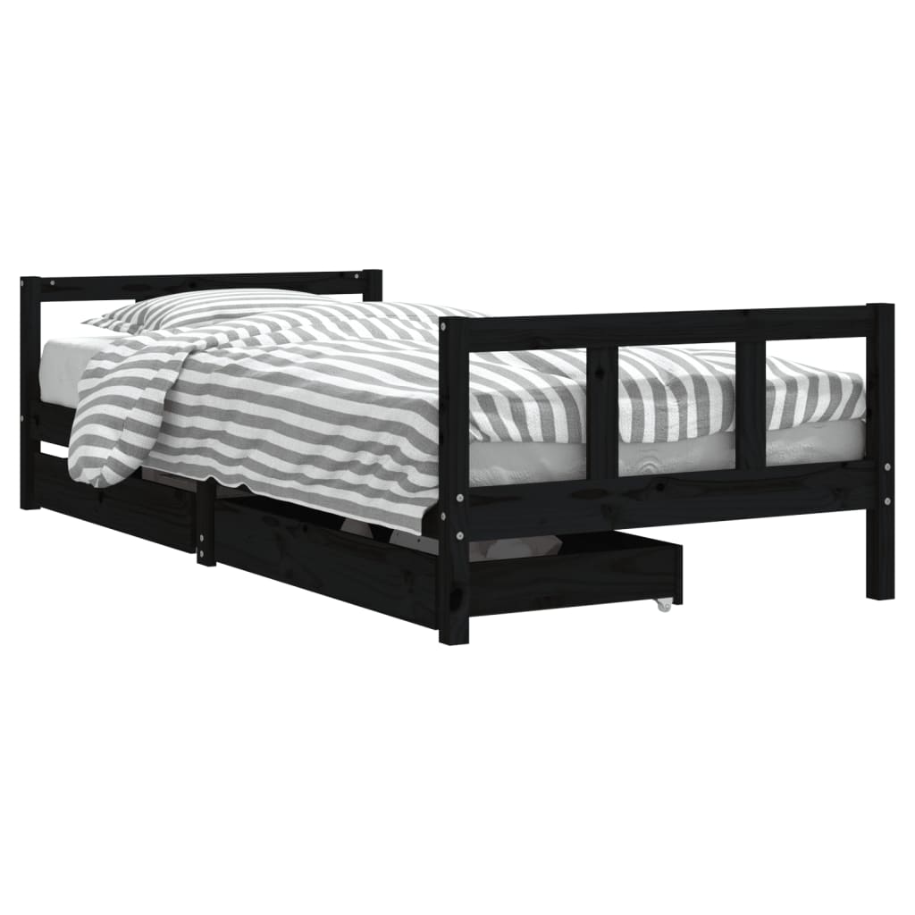 Children's bed with drawers black 90x200 cm solid pine wood