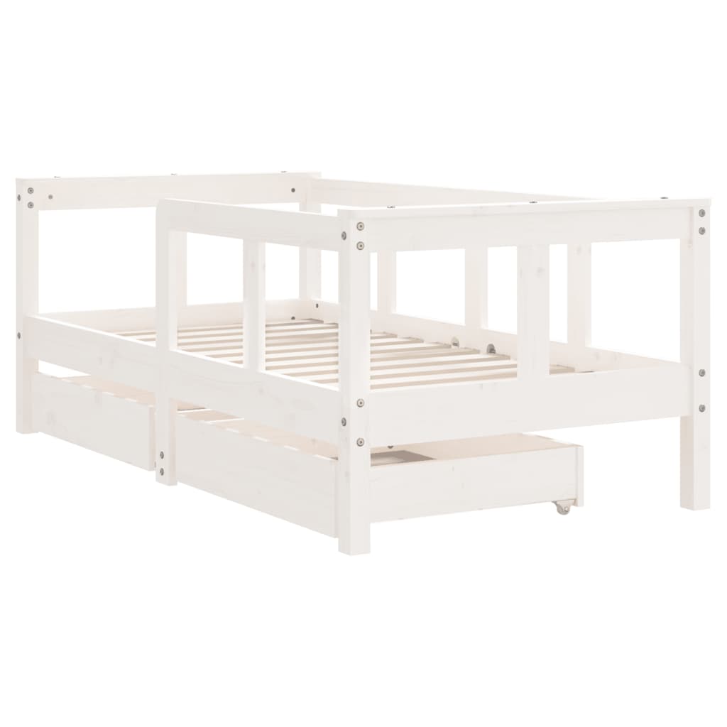 Children's bed with drawers white 70x140 cm solid pine wood