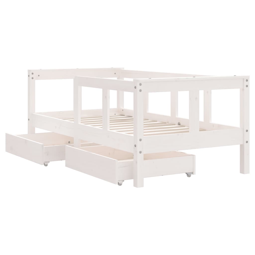 Children's bed with drawers white 70x140 cm solid pine wood