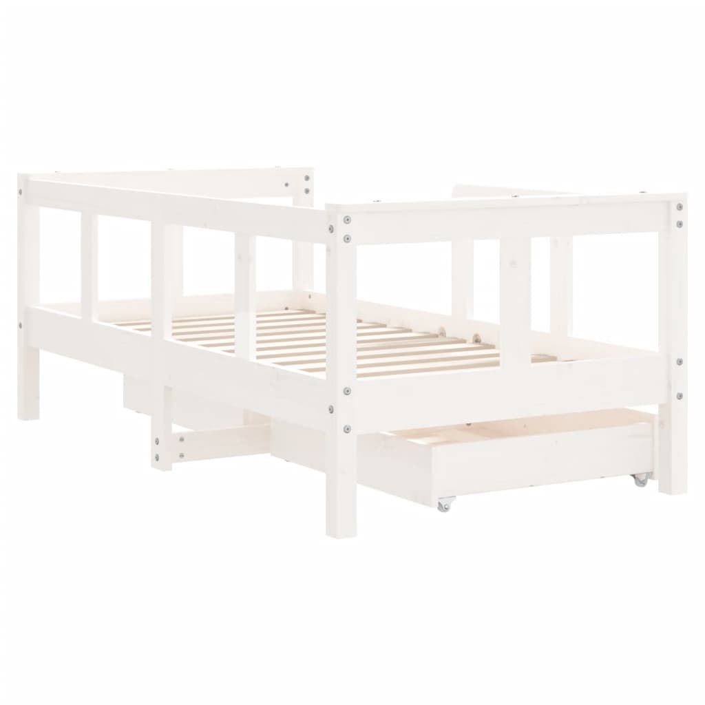 Children's bed with drawers white 70x140 cm solid pine wood