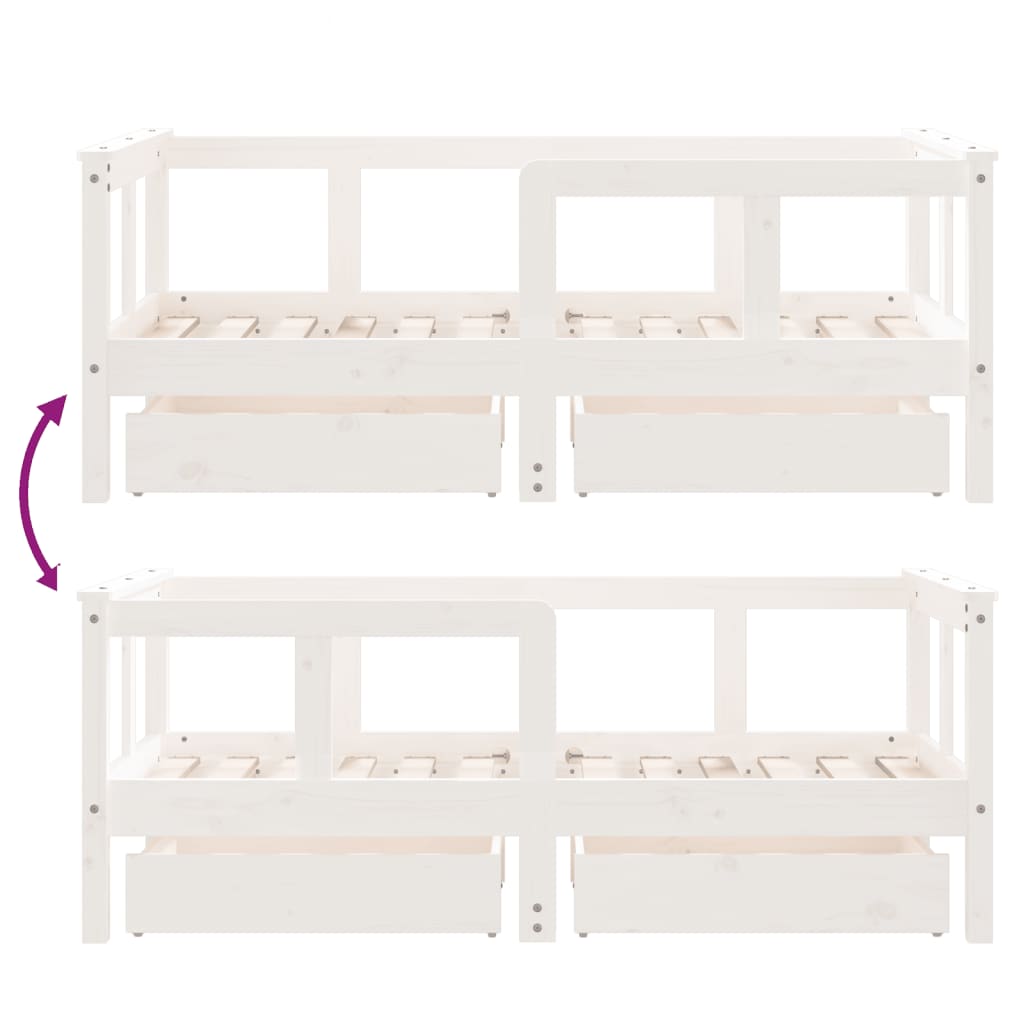 Children's bed with drawers white 70x140 cm solid pine wood