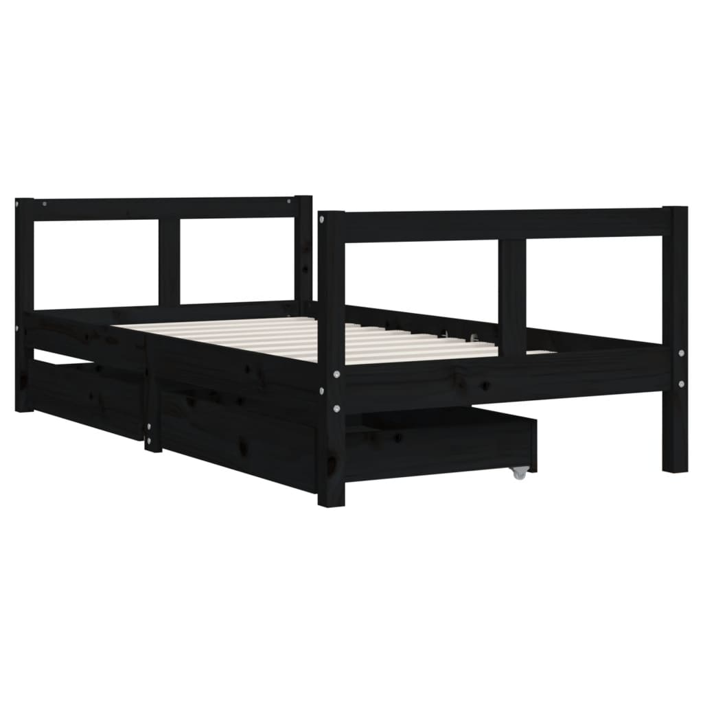 Children's bed with drawers black 80x160 cm solid pine wood