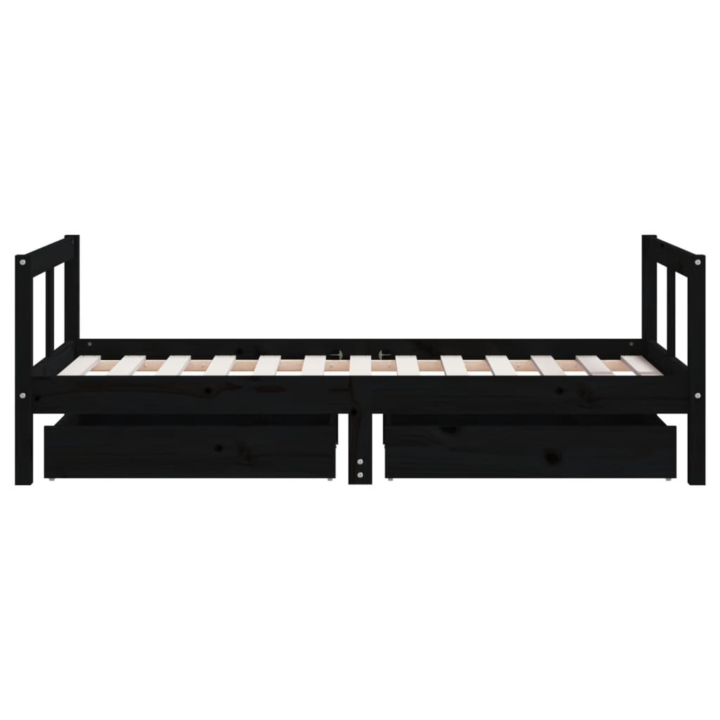 Children's bed with drawers black 80x160 cm solid pine wood