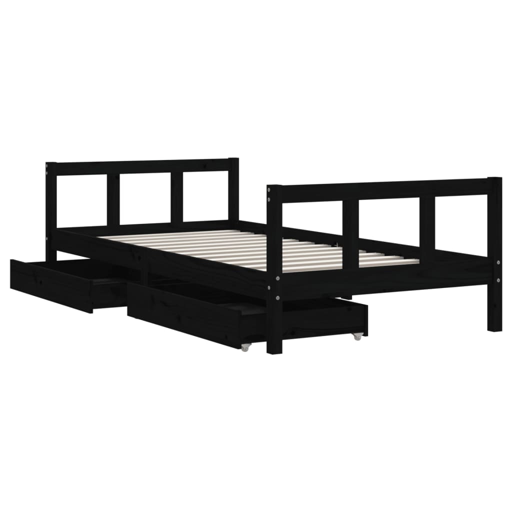 Children's bed with drawers black 90x190 cm solid pine wood