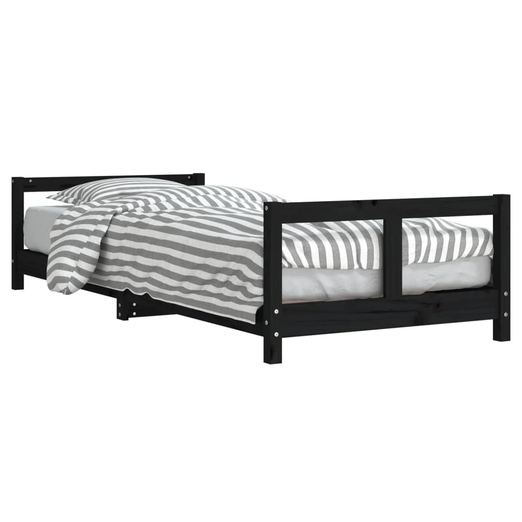 Children's bed black 80x200 cm solid pine wood