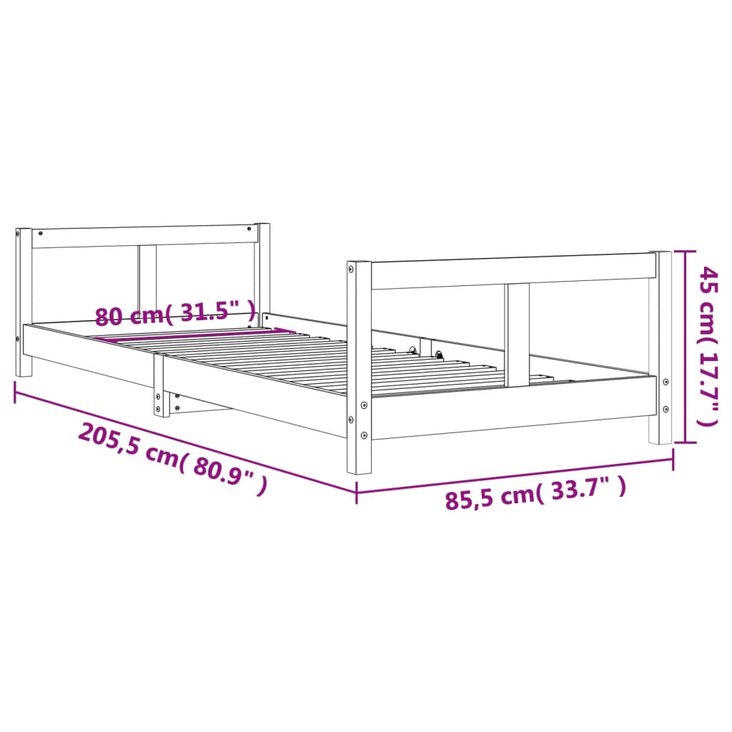 Children's bed black 80x200 cm solid pine wood