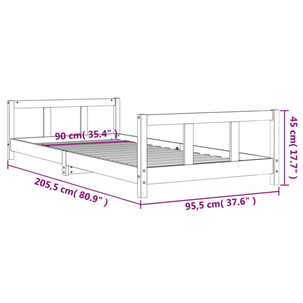 Children's bed black 90x200 cm solid pine wood