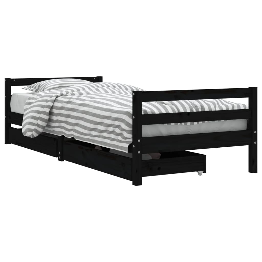 Children's bed with drawers black 80x200 cm solid pine wood