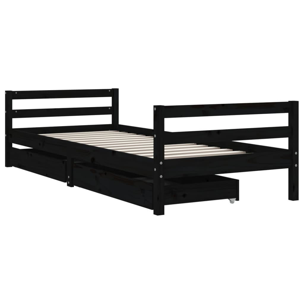 Children's bed with drawers black 80x200 cm solid pine wood