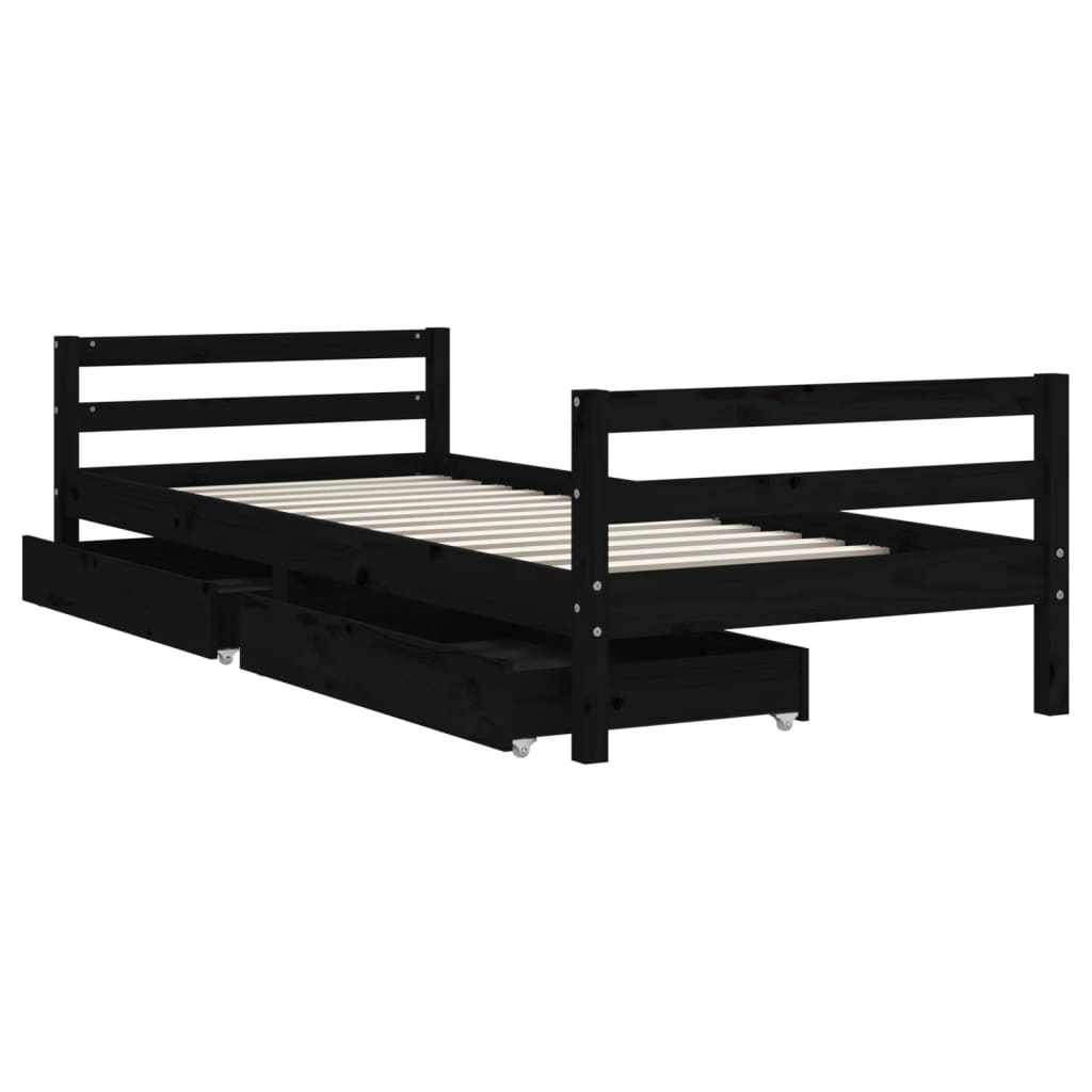 Children's bed with drawers black 80x200 cm solid pine wood