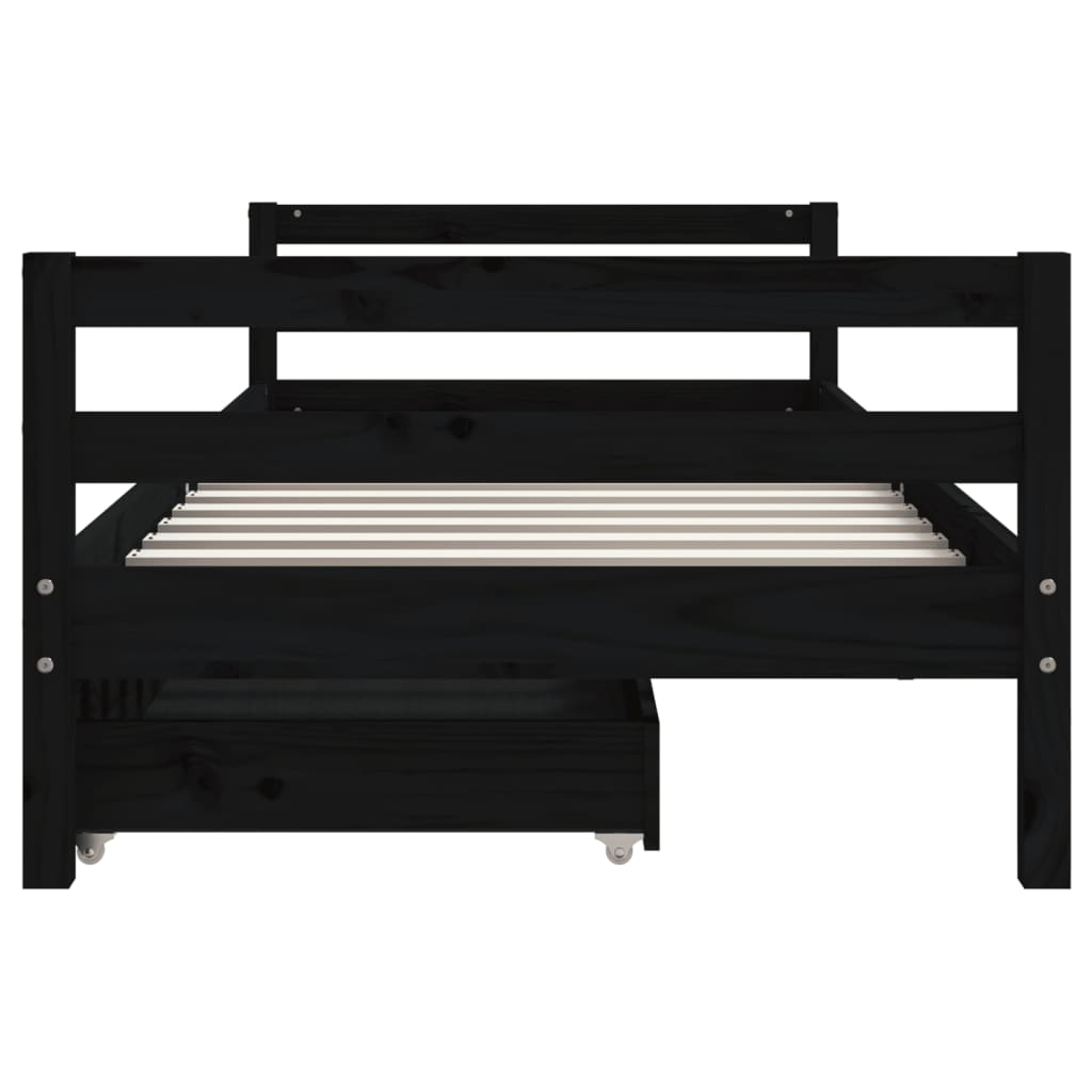 Children's bed with drawers black 80x200 cm solid pine wood