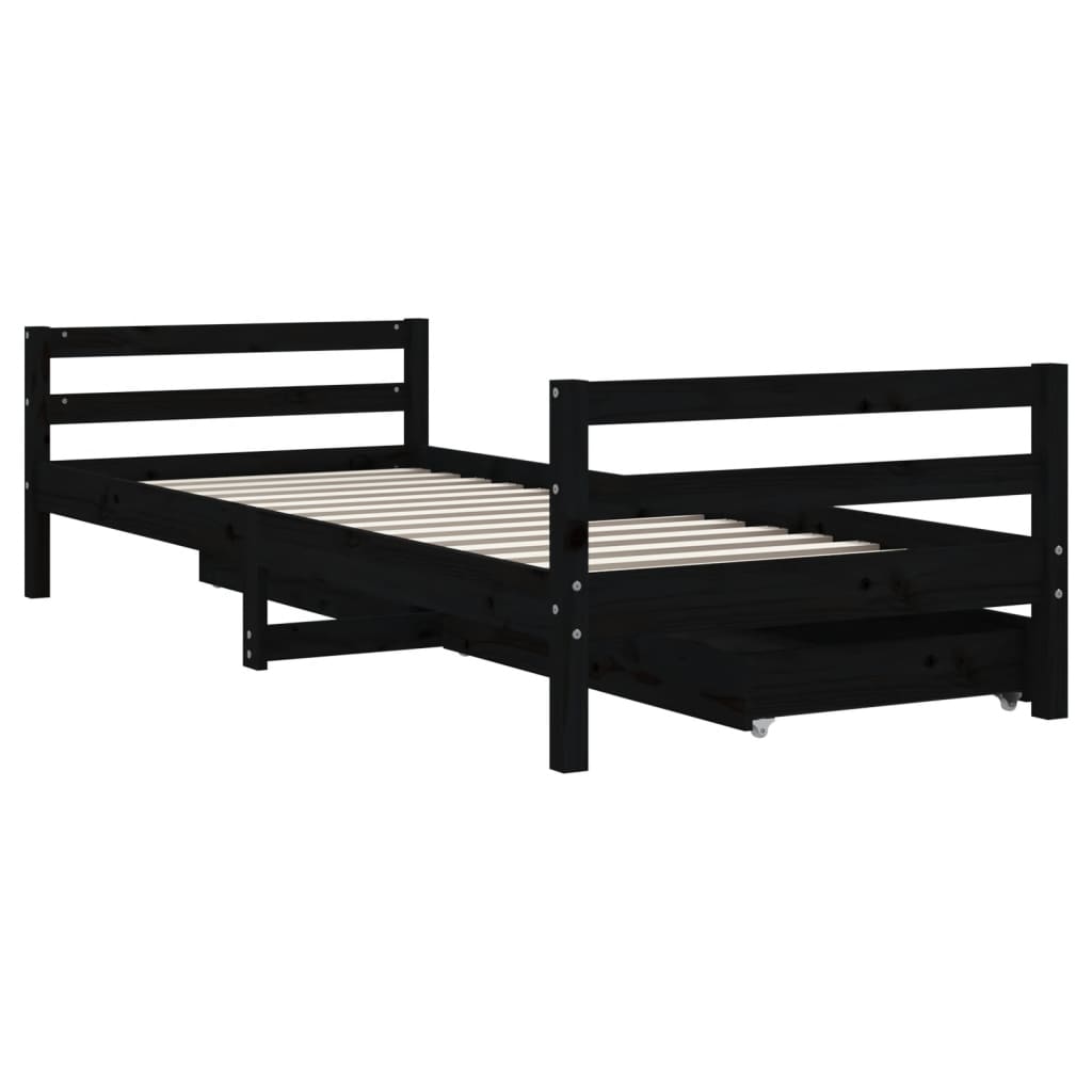 Children's bed with drawers black 80x200 cm solid pine wood