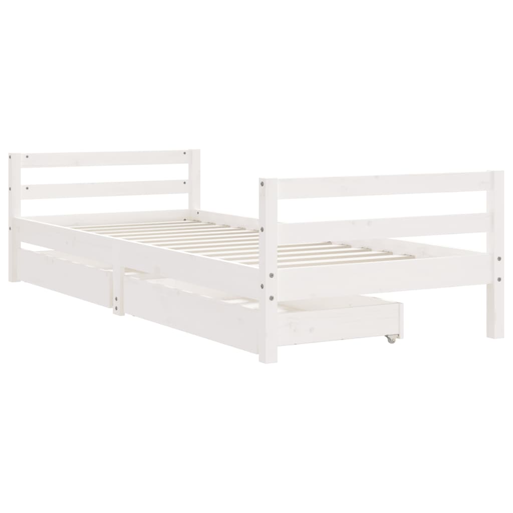 Children's bed with drawers white 90x200 cm solid pine wood