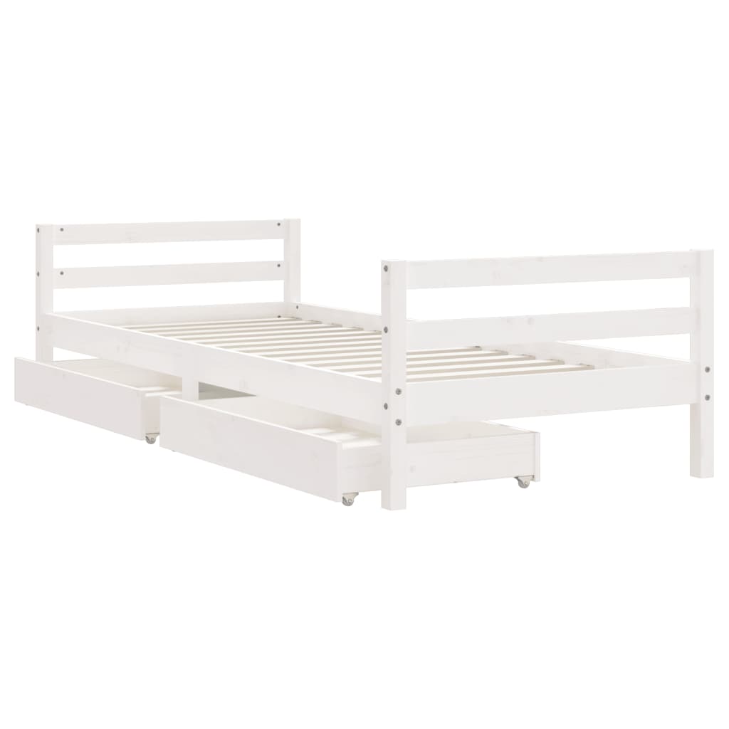 Children's bed with drawers white 90x200 cm solid pine wood