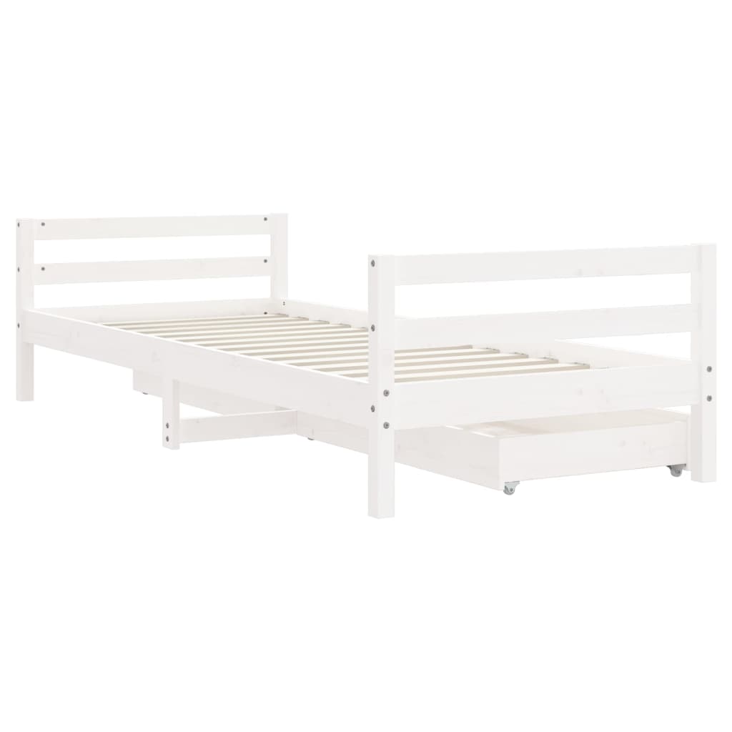 Children's bed with drawers white 90x200 cm solid pine wood