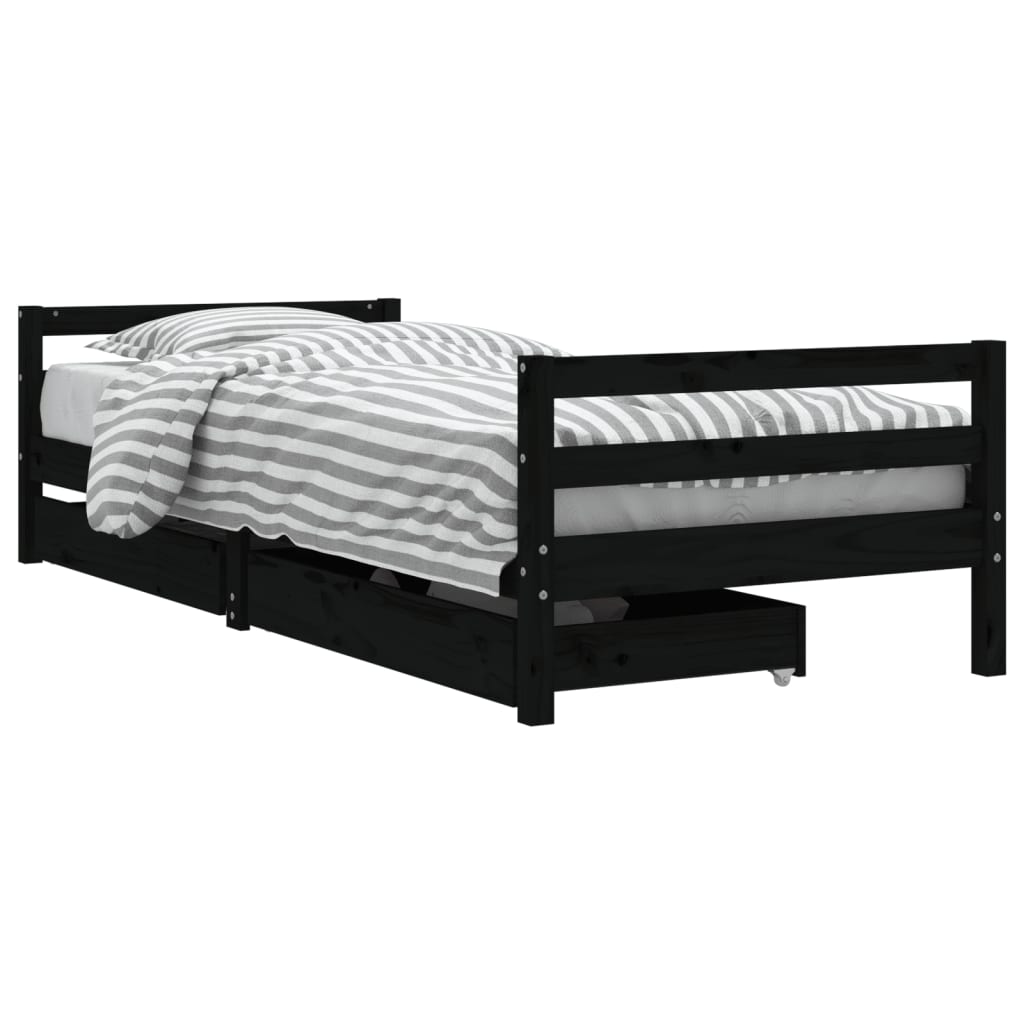 Children's bed with drawers black 90x200 cm solid pine wood