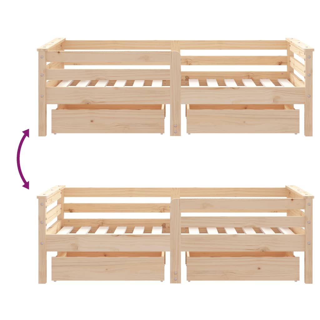 Children's bed with drawers 70x140 cm solid pine wood