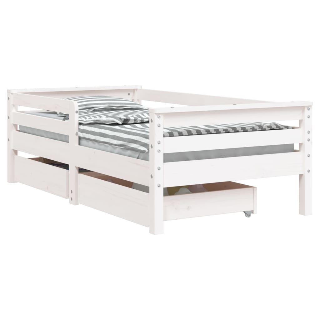 Children's bed with drawers white 70x140 cm solid pine wood