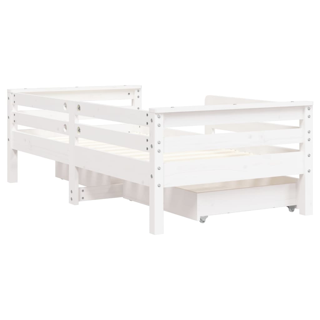 Children's bed with drawers white 70x140 cm solid pine wood