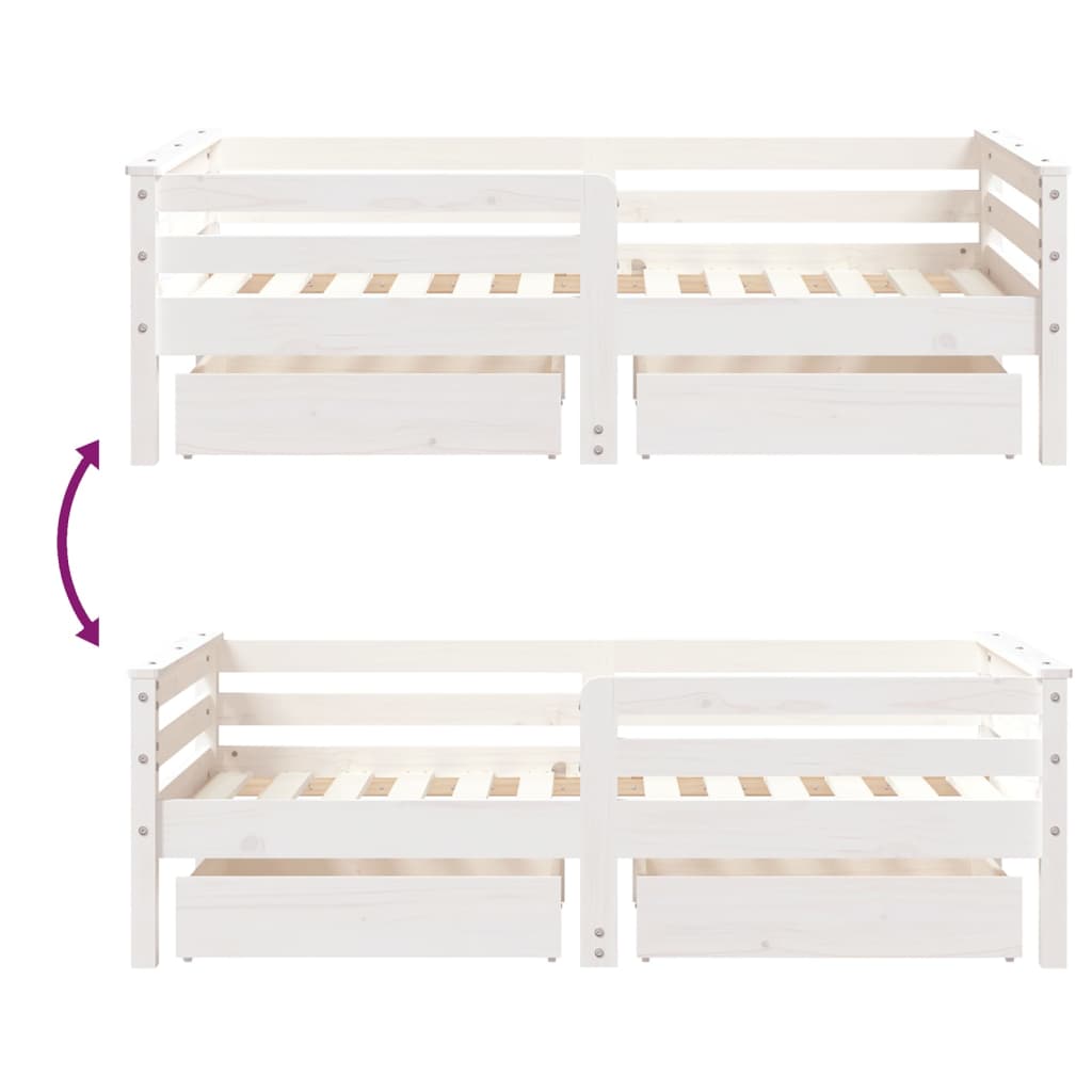 Children's bed with drawers white 70x140 cm solid pine wood