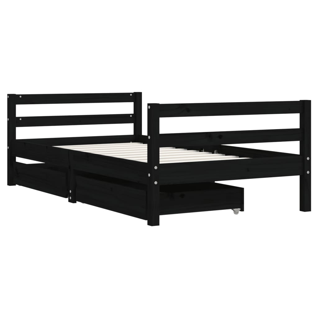 Children's bed with drawers black 80x160 cm solid pine wood