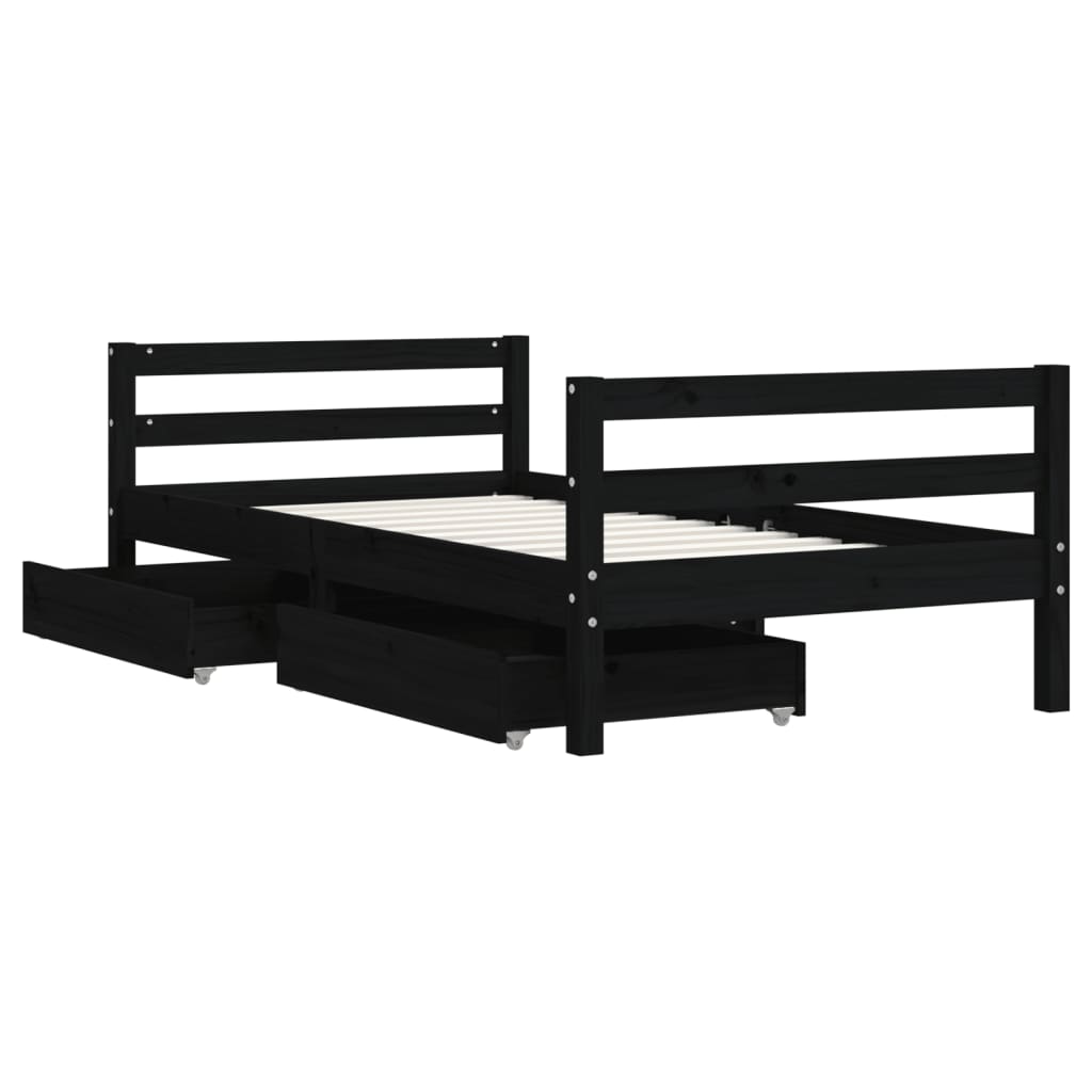 Children's bed with drawers black 80x160 cm solid pine wood