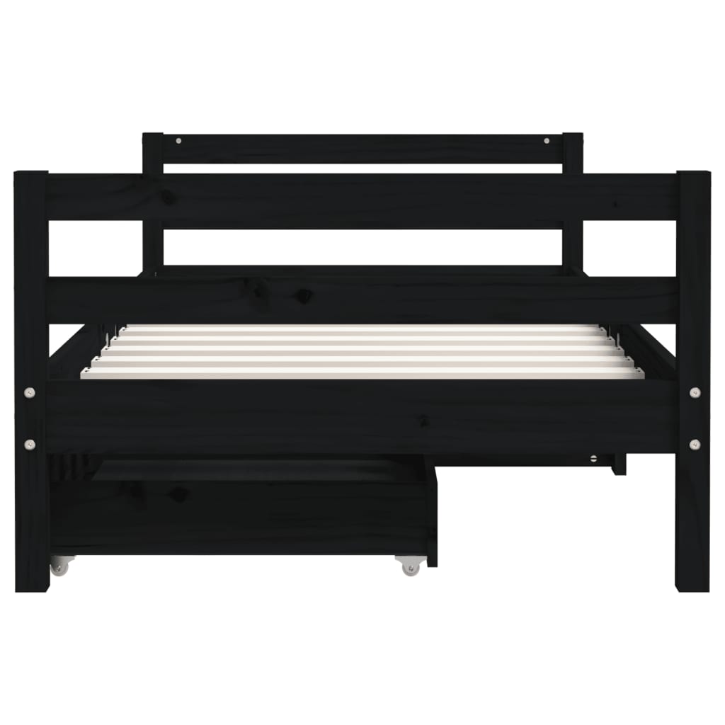 Children's bed with drawers black 80x160 cm solid pine wood