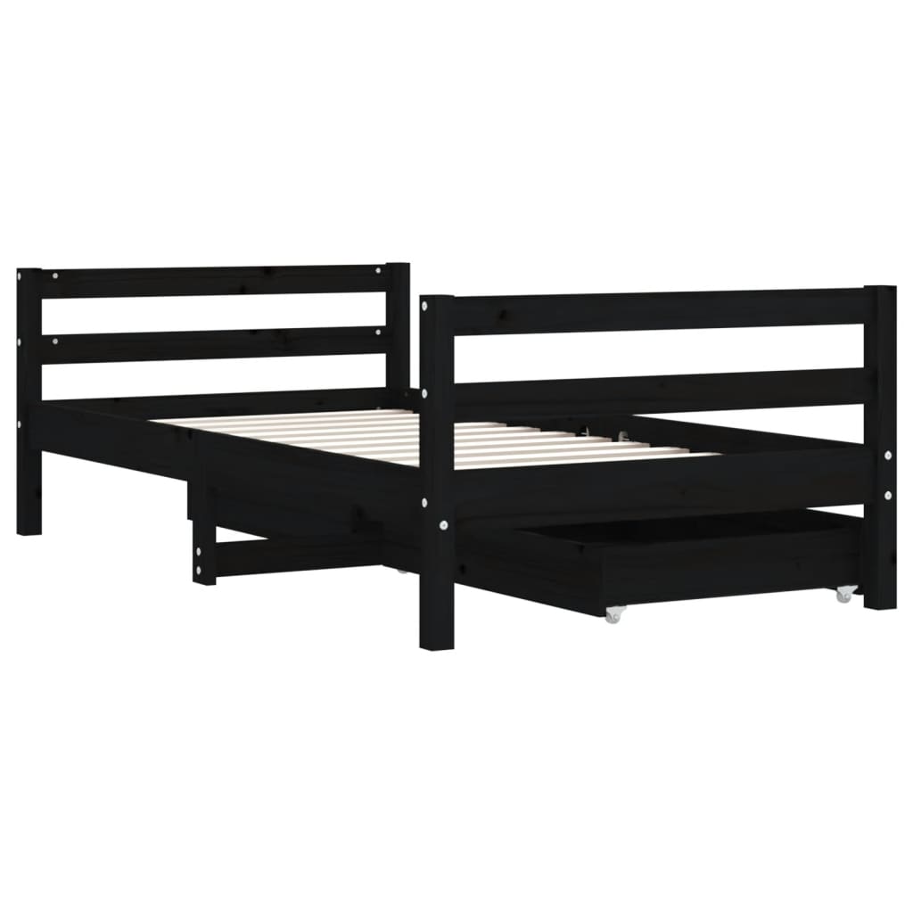 Children's bed with drawers black 80x160 cm solid pine wood