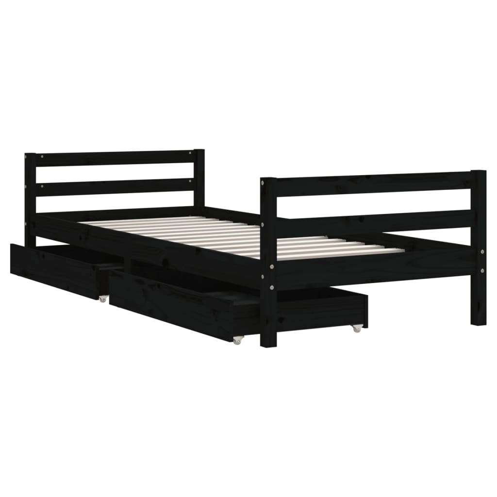 Children's bed with drawers black 90x190 cm solid pine wood