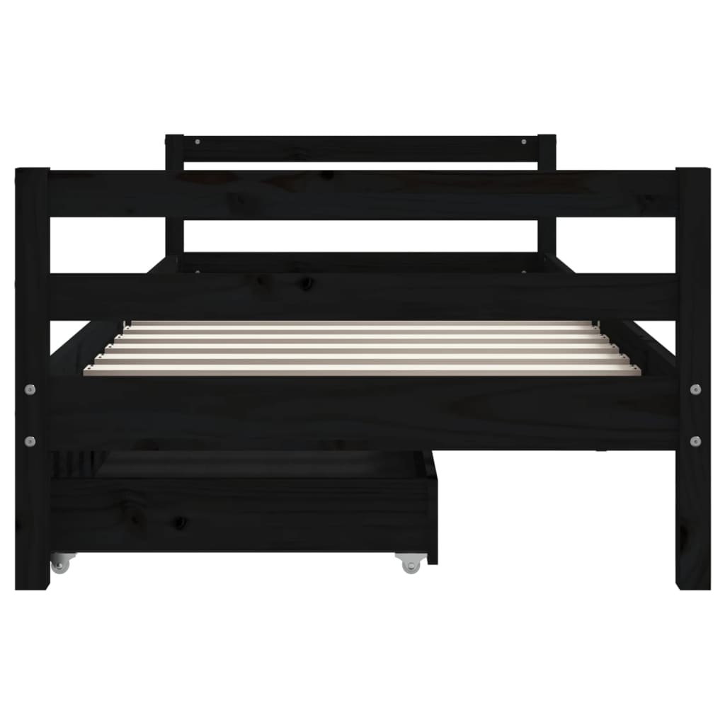 Children's bed with drawers black 90x190 cm solid pine wood