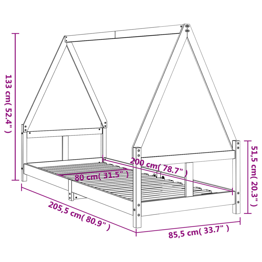 Children's bed 80x200 cm solid pine wood