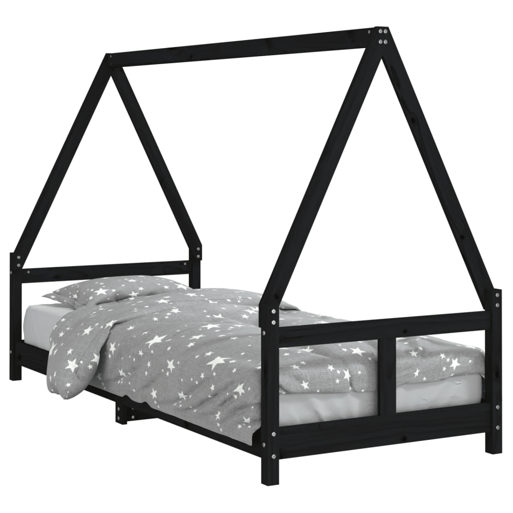 Children's bed black 80x200 cm solid pine wood