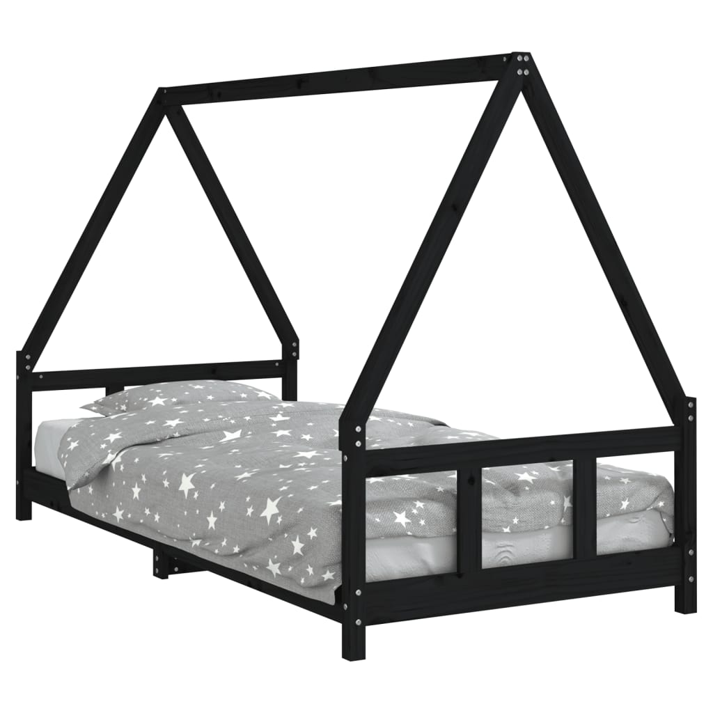 Children's bed black 90x200 cm solid pine wood