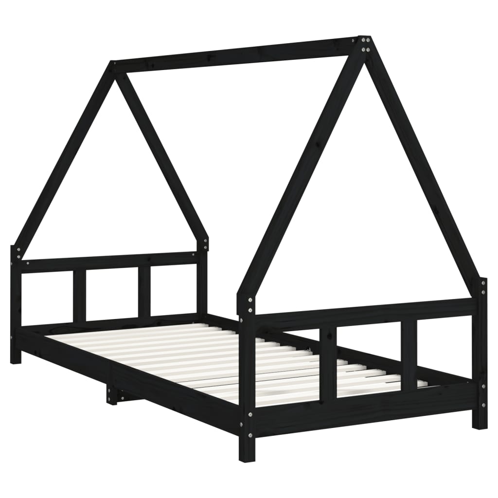 Children's bed black 90x200 cm solid pine wood