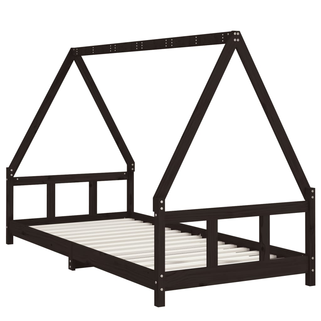 Children's bed black 90x200 cm solid pine wood