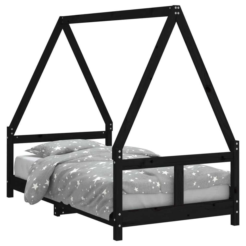 Children's bed black 80x160 cm solid pine wood