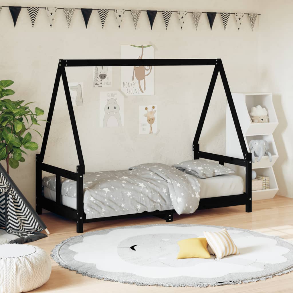 Children's bed black 80x160 cm solid pine wood