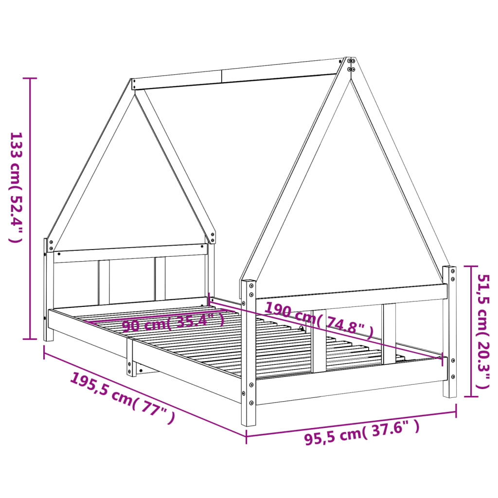 Children's bed 90x190 cm solid pine wood